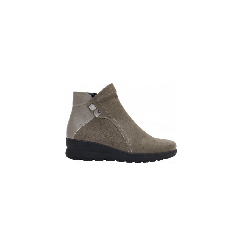 EDDA STUDS ANKLE BOOT Suede+Patent Leather Taupe