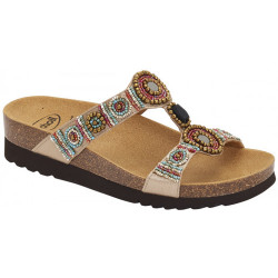 NEW BOGOTA' WEDGE Satin+Beads Taupe/Multi