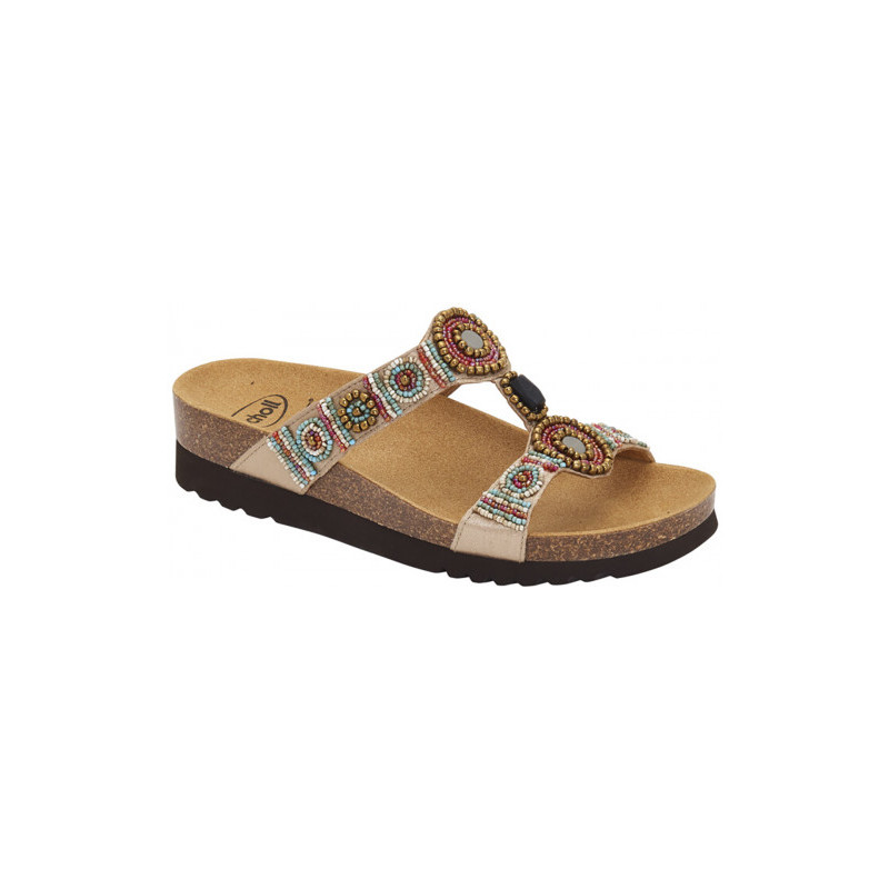 NEW BOGOTA' WEDGE Satin+Beads Taupe/Multi