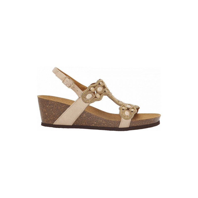 LERICI T-BAR SANDAL Microfiber + Stones Beige