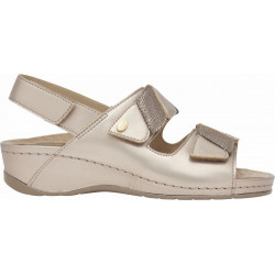 NIVES 2 STRAPS SANDAL Lam. Synth + Printed Suede Light Taupe
 Pointure-36 Couleur-Taupe